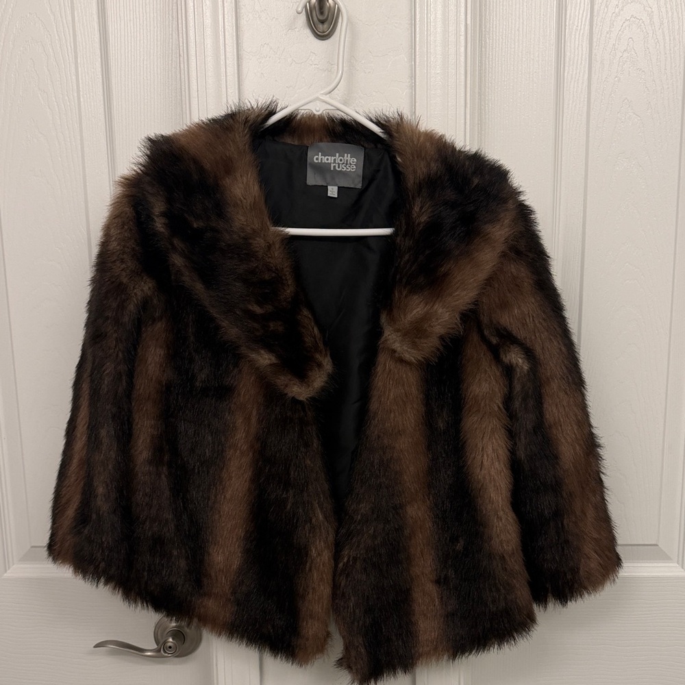 Charlotte Russe Brown and Black Faux Fur Coat